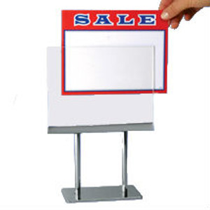 7"H x 11"W  Counter Twin Stem Metal Sign Holder | Chrome Base