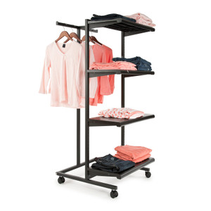 T Stand & Four Shelves Combination Clothing Rack | Black Shelves