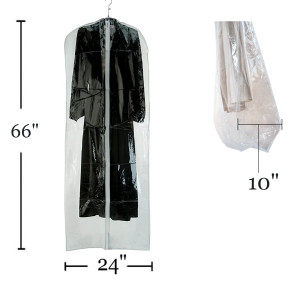 66"L Vinyl Zippered Garment Bag | Side Gusset | Clear