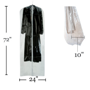 72"L Vinyl Zippered Garment Bag | Side Gusset | Clear