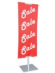 48"H to 84"H x 24"W Adjustable Floor Standing Banner Displayer | White