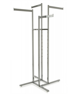 4 Way Clothing Display Rack  with 4 Straight Flag Arms | Chrome