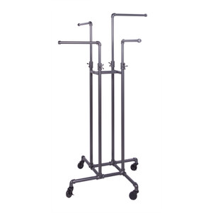 4 Way Rolling Pipeline Clothing Rack with Adjustable Height Arms  | GREY
