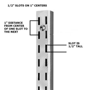 Satin Zinc 96" Long Double Slotted Surface Mounted  Wall Standard  With 1/2 Slots On 1 Center