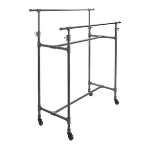 Double Rail Pipe Clothing Rack  60 Height Adjustable Rail  Grey