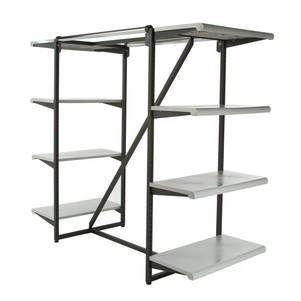 Double Bar & Eight Shelves Combination Clothing Rack | Grey Shelves