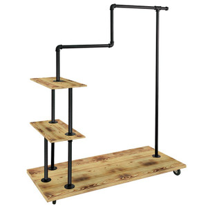 Pipeline Clothing Rack With Hangrail and Shelves - Matte Black