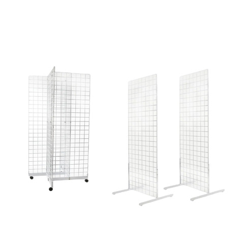 4-Way & Set Of Double Sided Gridwall Display's  | 24"W x 54"H | White