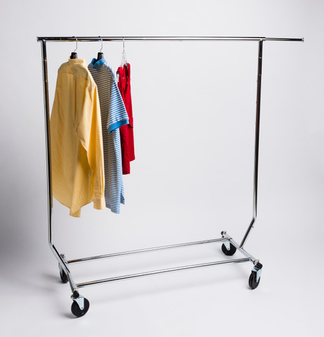 Single Rail Folding Rolling Clothing Rack Product Display Solutions