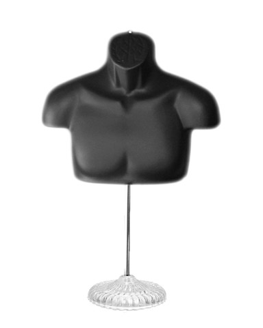 Male Upper Torso Hanging Display Form with Adj. Height Base | Black