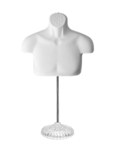 Male Upper Torso Hanging Display Form with Adjustable Base | White