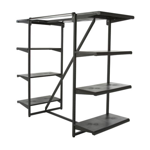 Double Bar & Eight Shelves Combination Clothing Rack | Black Shelves