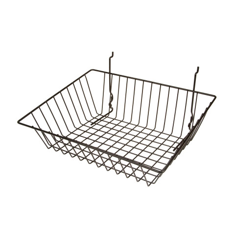 Slatwall Sloping Wire Baskets | 15"L x 12"W x 5"H | Black