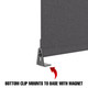 Sleek black banner screen mounted between double-sided merchandiser slots creates separate retail display areas