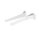 Locking shelf bracket in glossy white finish with half-inch slots, designed for mounting shelves on Aspect Line merchandising systems