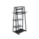 Black 24-inch retail merchandiser with adjustable shelves and hanging bar for dual-sided product display