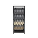 Dual-sided 24" merchandiser display with 50 adjustable hooks and wood finishes, perfect for versatile retail product presentation