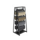 Black 24-inch merchandiser display featuring double-sided design with adjustable hooks and wood panels for flexible retail product organization