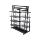 48-inch dual-sided retail display unit in black with adjustable shelving system and clothing hang bars separated by frosted divider