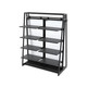 Black retail merchandiser with 48-inch dual-sided design, featuring 8 adjustable shelves and integrated hanging bars divided by frost panel