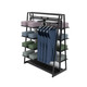 Double-sided 48-inch retail merchandiser in black featuring adjustable shelving system and central hanging bars with frosted partition