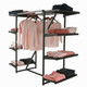 Double Bar & Eight Shelves Combination Clothing Rack | Black Shelves