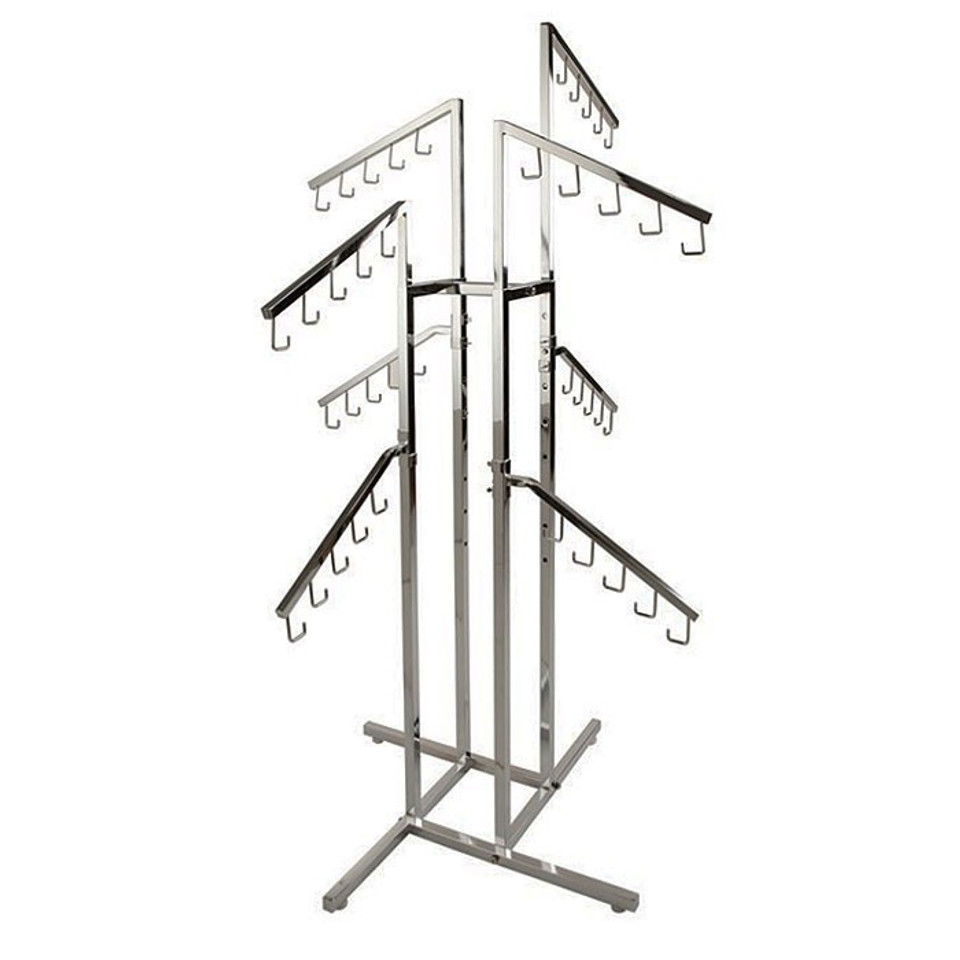 4 Way Handbag Display Rack 8 Slanted Arms Chrome