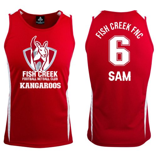 FISH CREEK FNC Training Singlet Red/White ADULTS/LADIES/KIDS