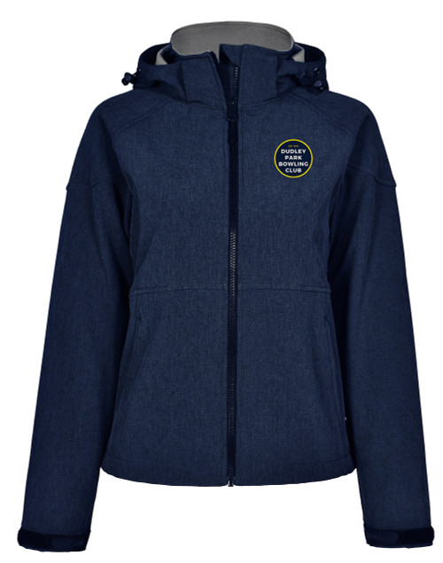 DUDLEY PARK BOWLS  Softshell Hooded Jacket LADIES Navy/Charcoal