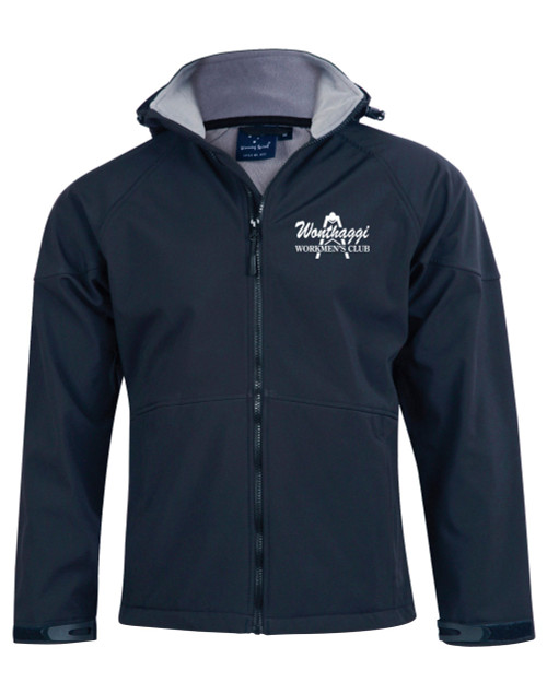 WONTHAGGI WORKMEN'S  Aspen Softshell Hooded Jacket MENS NAVY/CHARCOAL