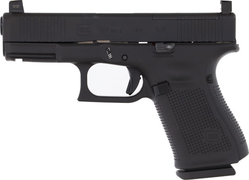 Glock G19 9mm Gen 5 MOS Semi-Auto Pistol with 3 Magazines - Black Polymer Frame and Fixed Sights
