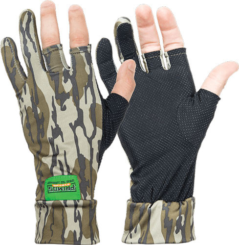 Primos Stretch Fit Fingerless Gloves - Mossy Oak Bottomland Camouflage, Multi-Fit