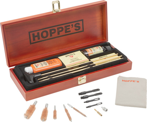Hoppes Deluxe Gun Cleaning Kit with Wood Storage Case - Universal Firearm Maintenance Set