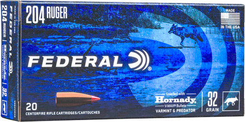 Federal 204 Ruger 32 Grain V-Max Polymer Tipped Bullets - 20 Rounds