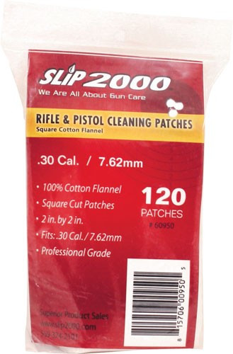 Slip 2000 .30 Caliber Cleaning Patches - 100% Cotton, 120 Pack