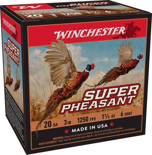 Winchester Ammunition Super Pheasant 20 Gauge 3-Inch Shells, 1250 FPS, #6 Shot, 1-1/4 Oz - 25 Rounds per Box
