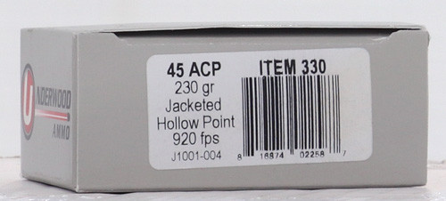 Underwood Ammo 45 ACP 230 Grains Jacketed Hollow Point Ammunition