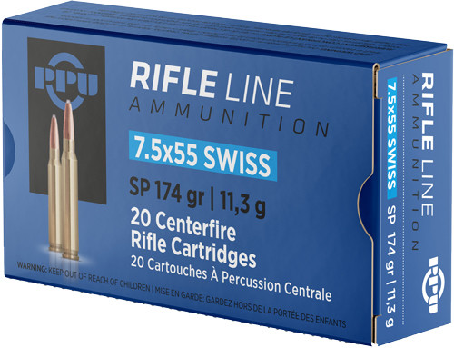 Ppu PPU 7.5x55 Swiss 174 Grain Jacketed Soft Point Ammunition