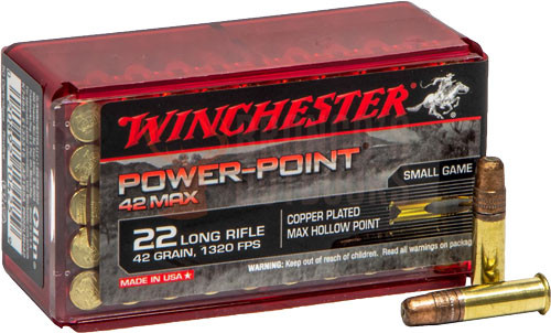 Winchester Power Point Max .22 Long Rifle 42 Grain Lead Hollow Point Ammunition - 50 Rounds