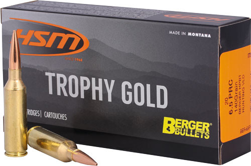 HSM Ammo Trophy Gold 6.5 PRC Berger VLD Match Hunting Bullet, 140 Grains, 20 Rounds per Box