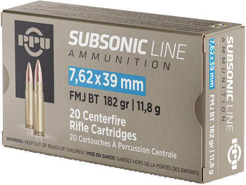PPU Subsonic 7.62x39 182 Grain FMJ Ammunition – Reloadable Full Metal Jacketed Cartridge
