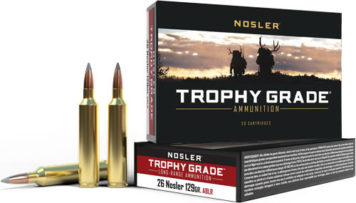 Nosler Bullets Trophy Grade LR 26 Cartridge - 129 Grain AccuBond Long Range Polymer Tipped Bullet