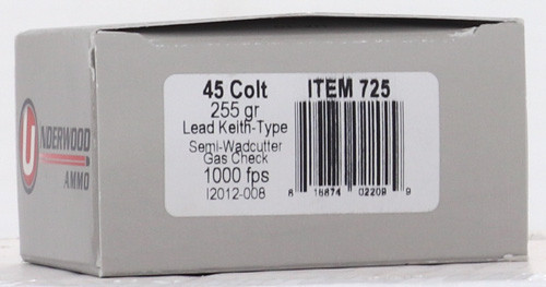 Underwood Ammo 45 Long Colt 255 Grain Lead Keith-Type Semi Wadcutter with Gas Check