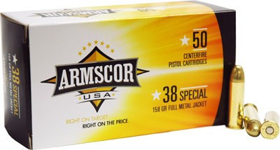 ARMSCOR 38 Special 158 Grain Full Metal Jacketed Ammunition - Made in USA