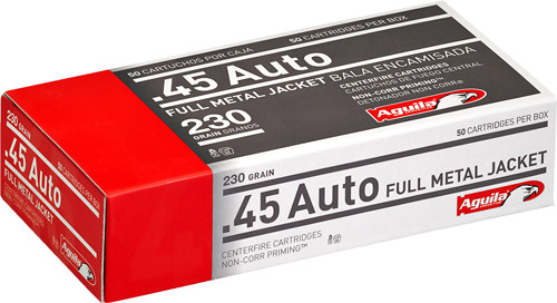 Aguila 45 ACP 230GR FMJ-RN Full Metal Jacketed Pistol Ammunition, 50 Rounds