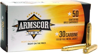 ARMSCOR 30 Carbine 110 Grain FMJ Ammunition - Reloadable Full Metal Jacketed Bullets