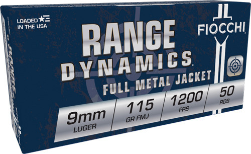 Fiocchi 9mm Luger 115 Grain FMJ Ammunition - Reloadable, 50 Rounds