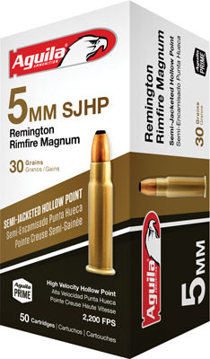 Aguila 5mm Remington Magnum 30 Grain Jacketed Hollow Point Ammunition, 50 Rounds