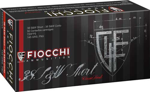 Fiocchi 38 S&W Short 145 Grain FMJ Ammunition, Reloadable Box of 50