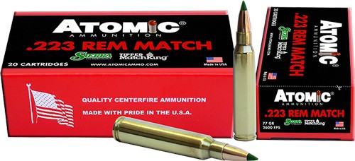 Atomic Ammunition .223 Remington Match 77 Grain Hollow Point Boat Tail Rifle Ammo